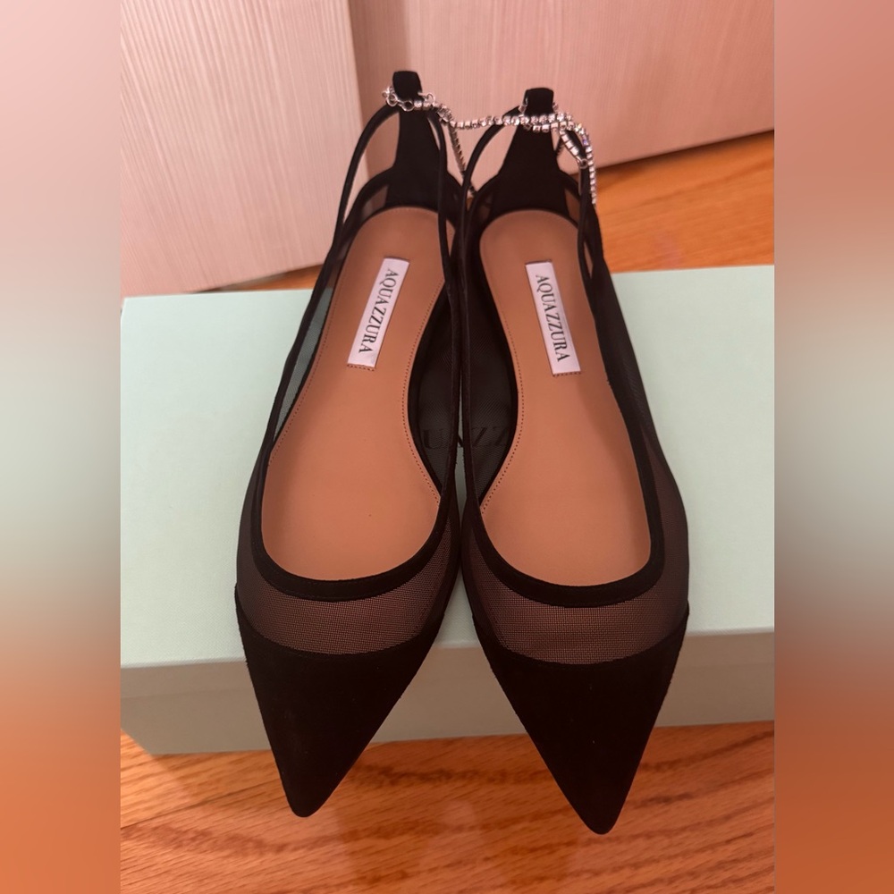 Aquazzura Black Mesh Pointed Flats